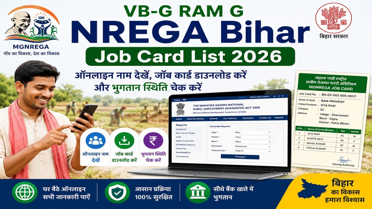 VB-G RAM G NREGA Bihar Job Card List 2026: ऑनलाइन नाम देखें, जॉब कार्ड डाउनलोड करें और भुगतान स्थिति चेक करें